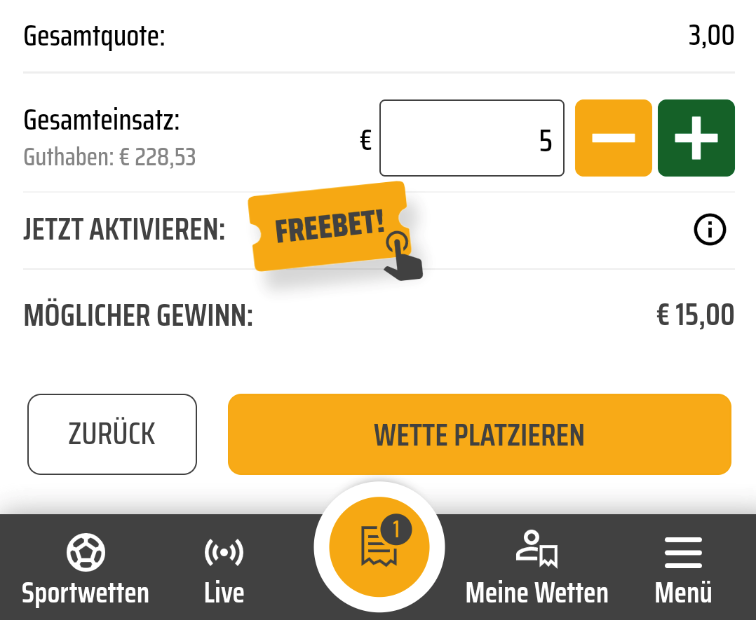 Wettschein mit Freebet