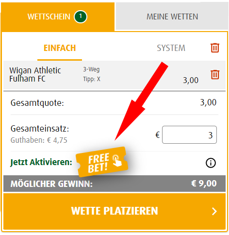 Wettschein mit Freebet