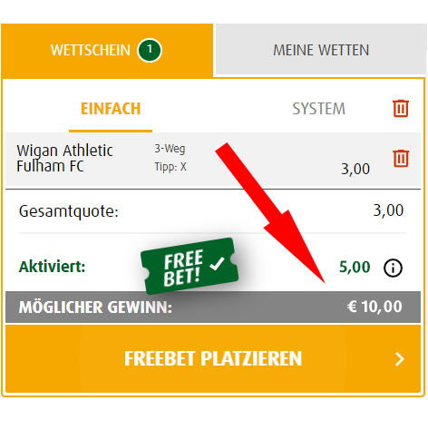 Wettschein mit Freebet