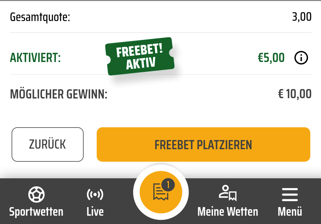 Wettschein mit Freebet